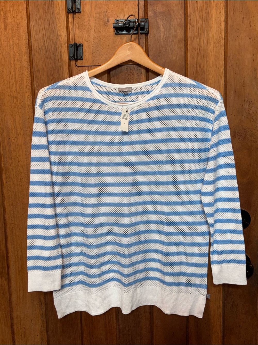 T by Talbots Lightweight Blue & White Striped Knit Summer Sweater